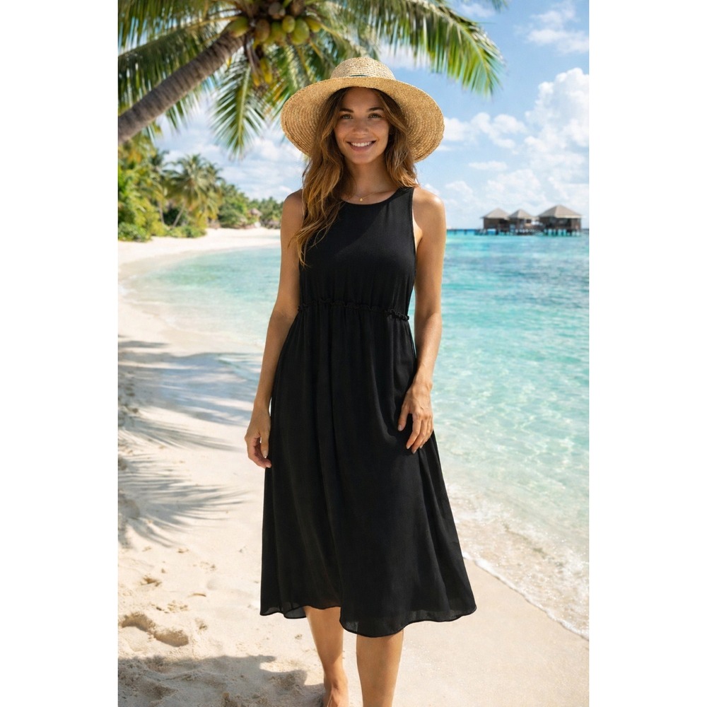 Banana Republic Black  Sleeveless Empire Waist‎ Midi Dress XS silk